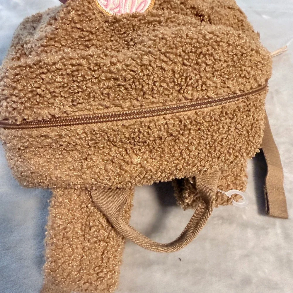 Pura Vida Teddy Bear Sherpa Mini Backpack Brown Fuzzy Boho Logo